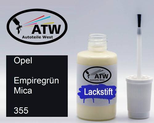 Opel, Empiregrün Mica, 355: 20ml Lackstift, von ATW Autoteile West.